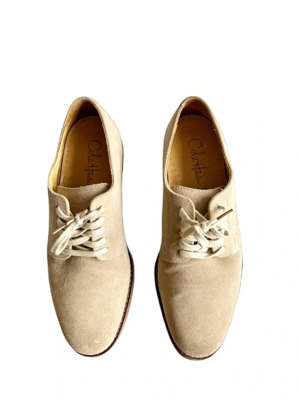 Cole Haan Men’s Great Jones Oxfords Shoes Size 7.5 Cream Beige Suede Derby Dress